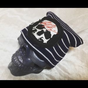Blue and white strip skull beanie